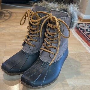 Sperry Top Sider Taupe/Gray/Brown/Black Faux Fur-Trimmed Waterproof Boots